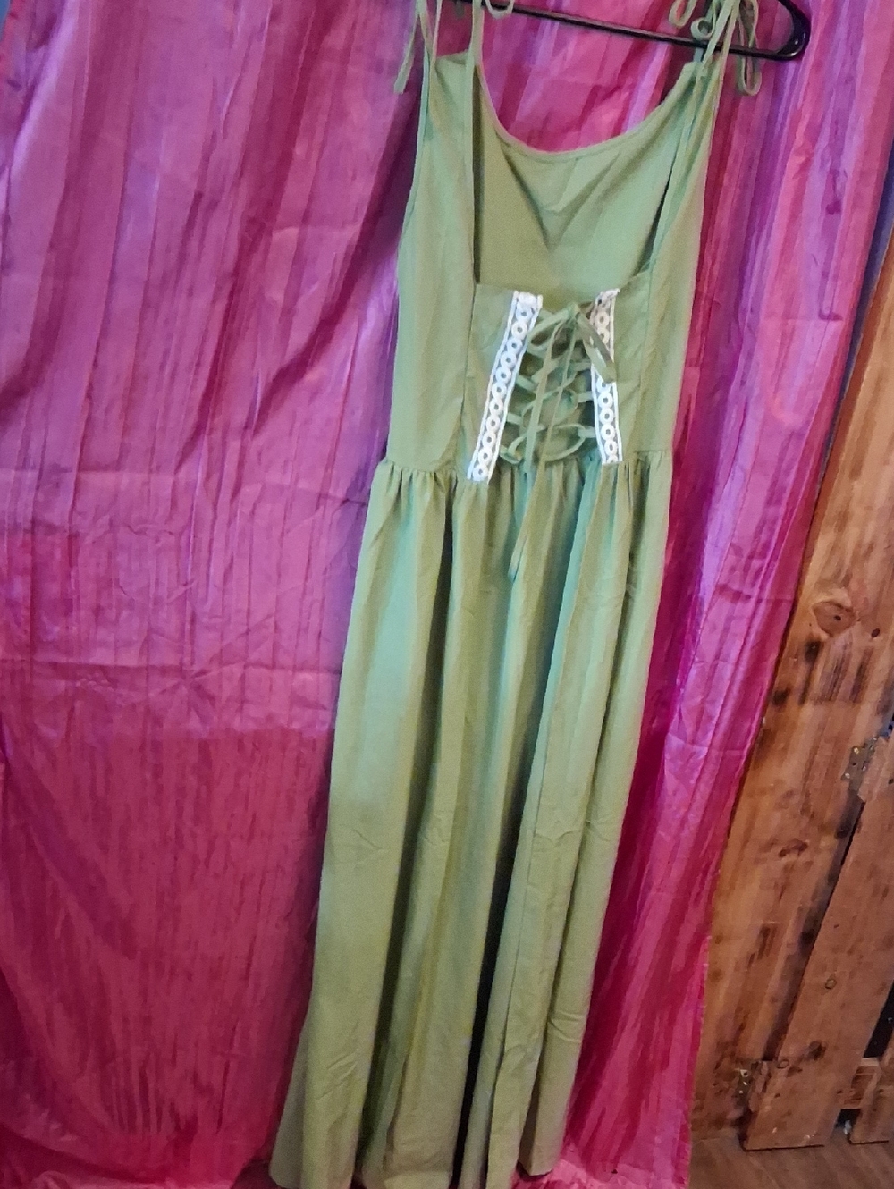 Boho Green Lace-Up Girls' Maxi Dress